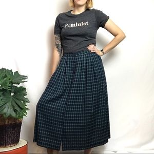 Vintage Long Maxi Green Blue Plaid Button Skirt 12